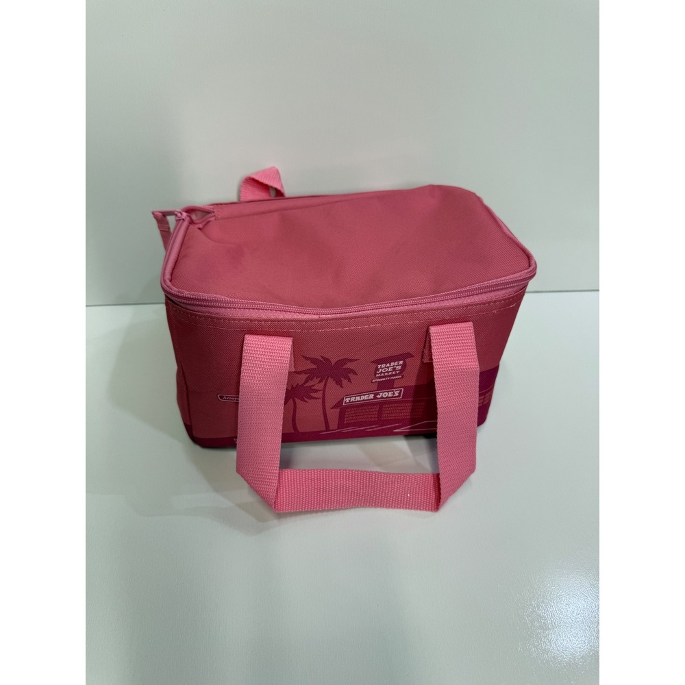 Trader Joe's Pink Insulated Mini Tote Bag Cooler Palm Tree Graphic Lunch Bag